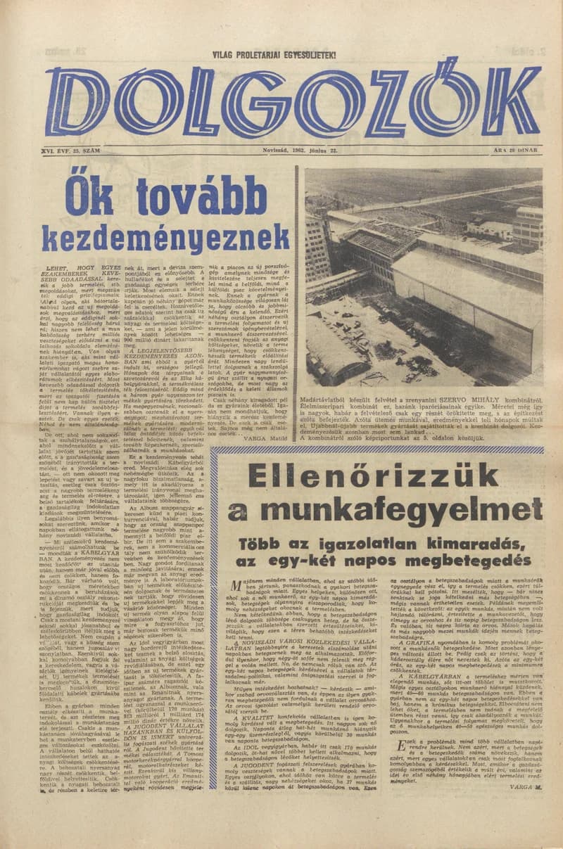 Dolgozók, 16. évf. 1962. június 22. 25. sz.