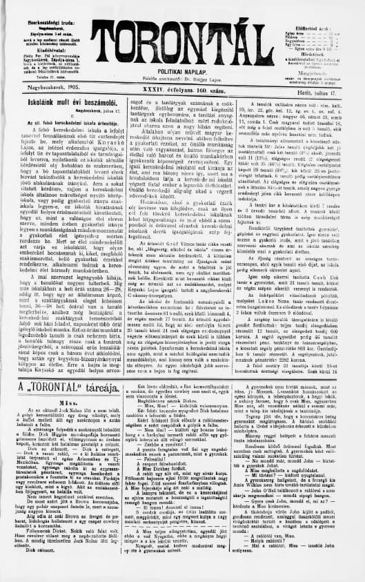 Torontál, 34. évf. 1905. július 17. 160. sz.