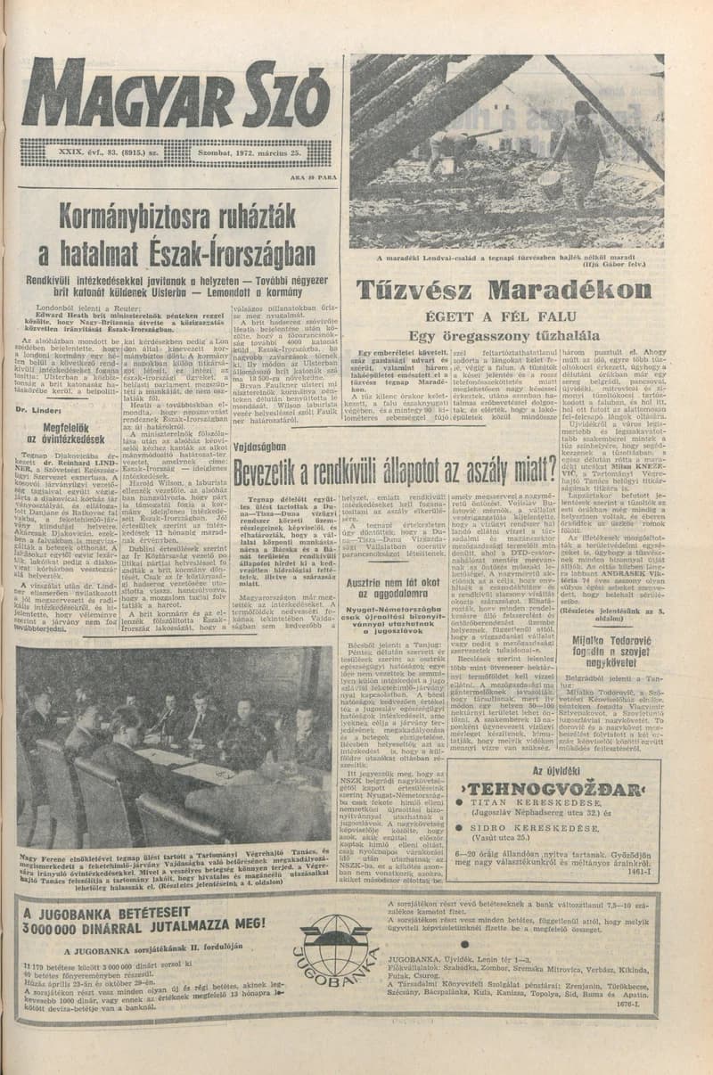 Magyar Szó, 29. évf. 1972. március 25. 83. sz. 1–20. oldal