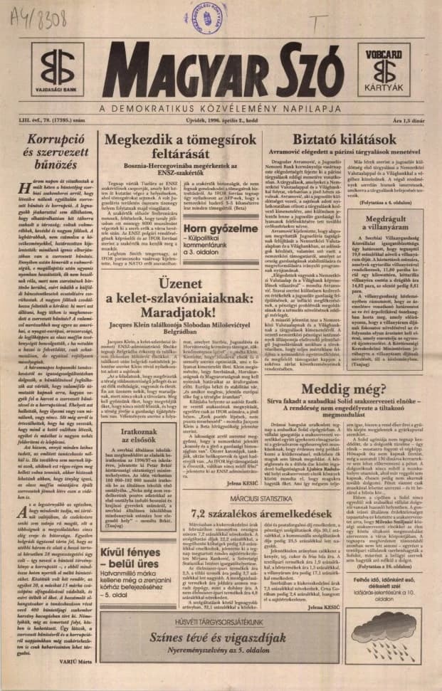 Magyar Szó, 53. évf. 1996. április 2. 78. sz. 1–16. oldal