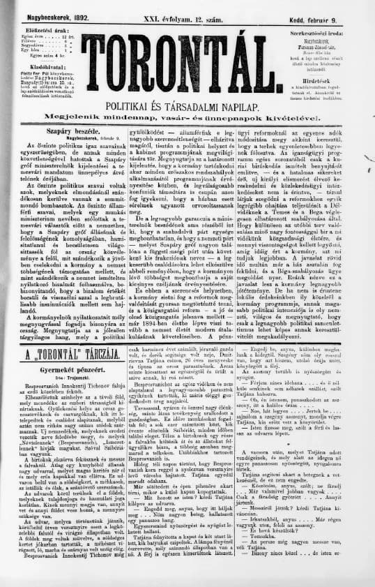 Torontál, 21. évf. 1892. február 9. 12. sz.