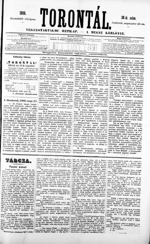 Torontál, 15. évf. 1886. szeptember 23. 38. sz.