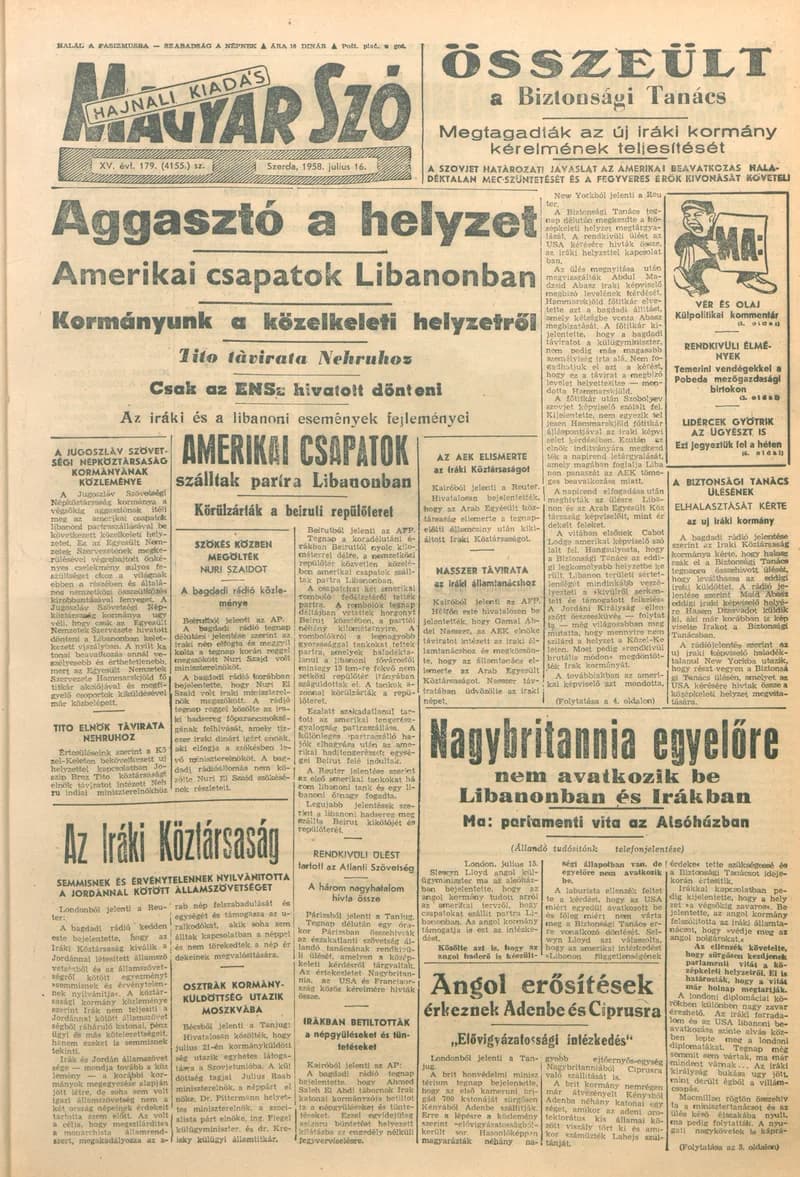 Magyar Szó, 15. évf. 1958. július 16. 179. sz. 1–18. oldal