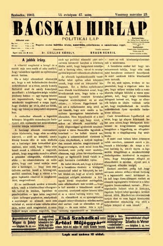 Bácskai Hirlap, 6. évf. 1902. március 23. 47. sz.