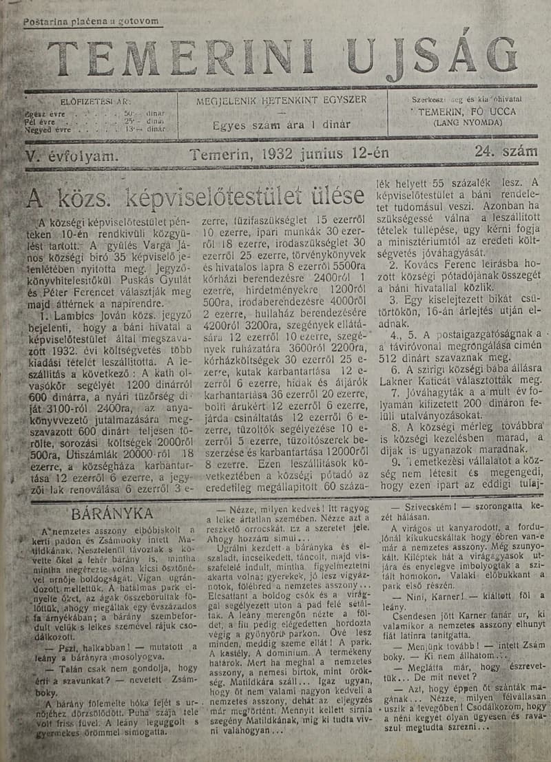 Temerini Újság 1928-1944, 5. évf. 1932. június 12. 24. sz.