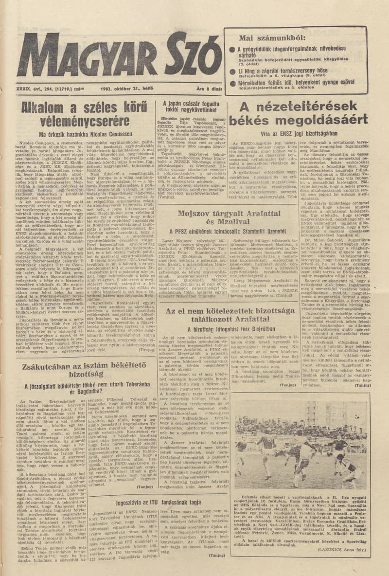Magyar Szó, 39. évf. 1982. október 25. 294. sz. 1–8. oldal