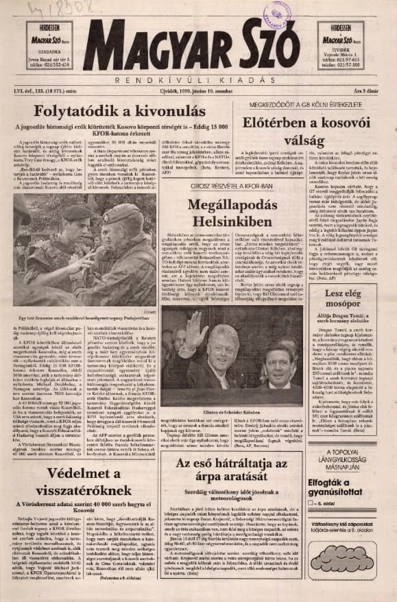Magyar Szó, 56. évf. 1999. június 19. 133. sz. 1–8. oldal