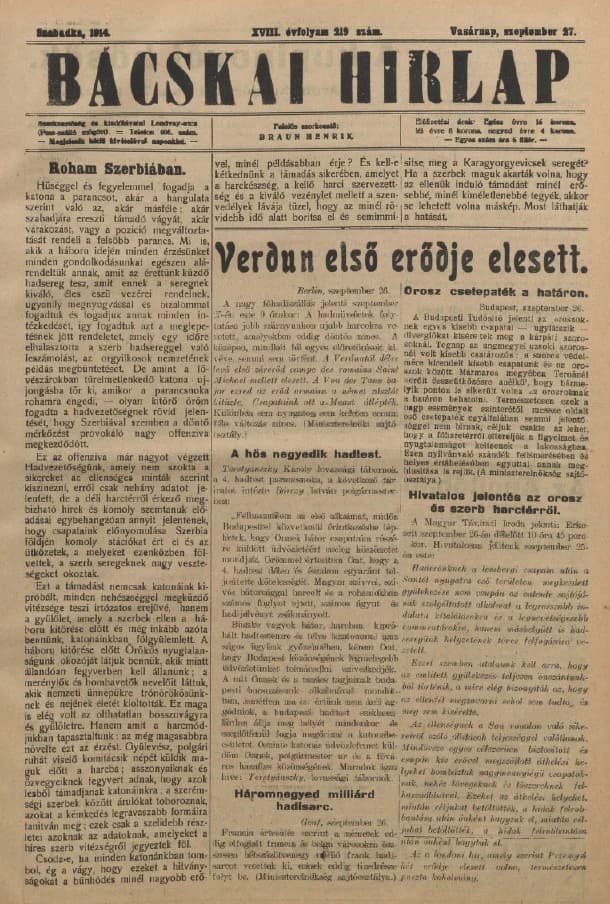 Bácskai Hirlap, 18. évf. 1914. szeptember 27. 219. sz.