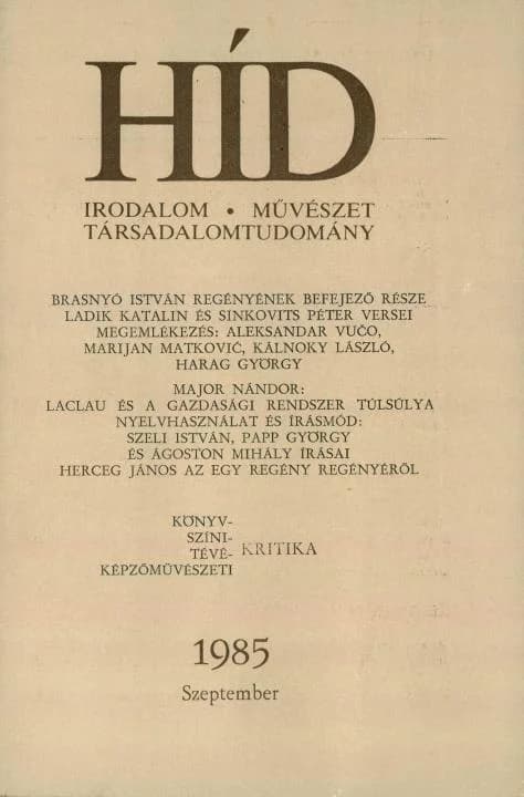 Híd, 49. évf. 1985. szeptember. 9. sz. 1093–1276. oldal