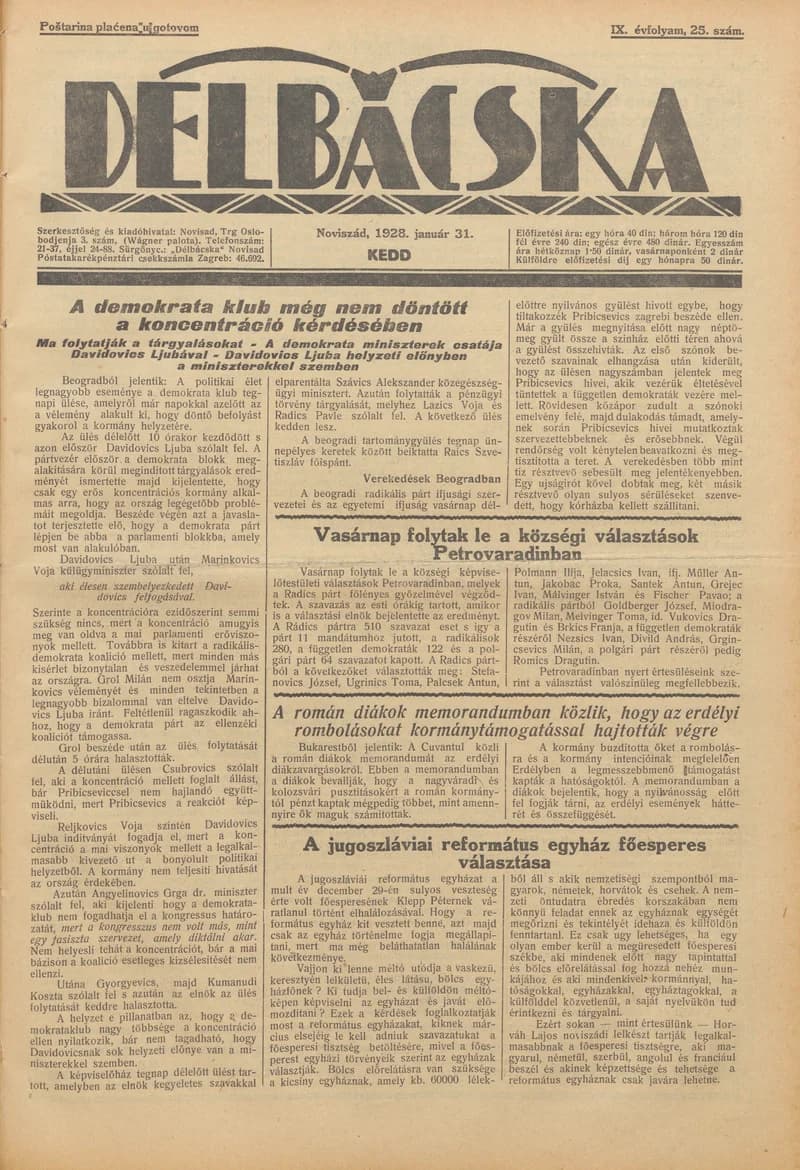 Délbácska, 7. évf. 1928. január 31. 25. sz.