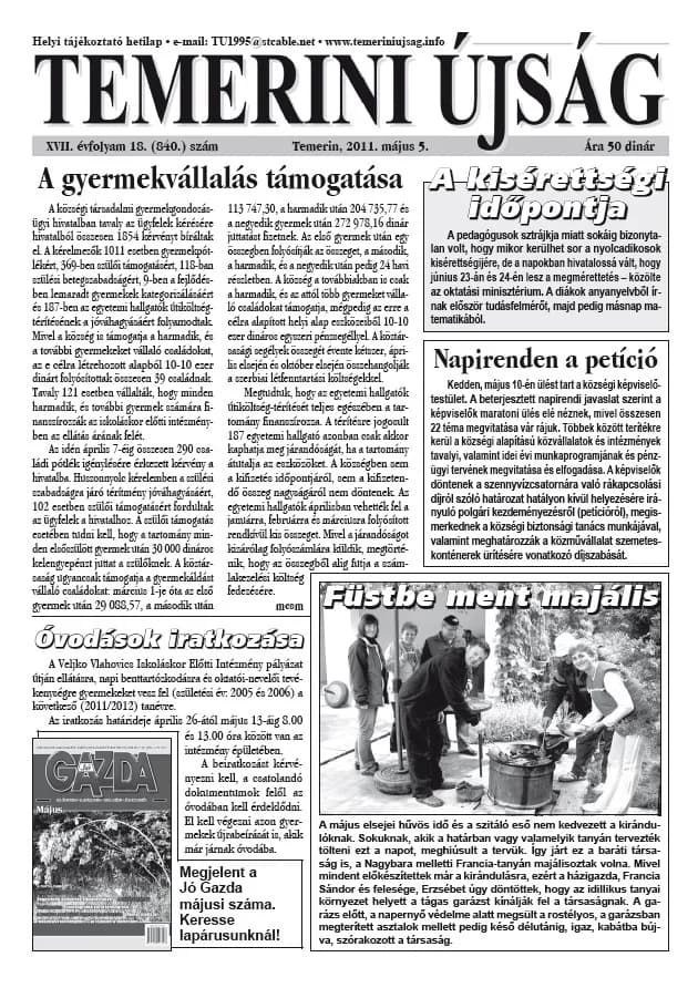 Temerini Újság, 17. évf. 2011. május 5. 18. sz.