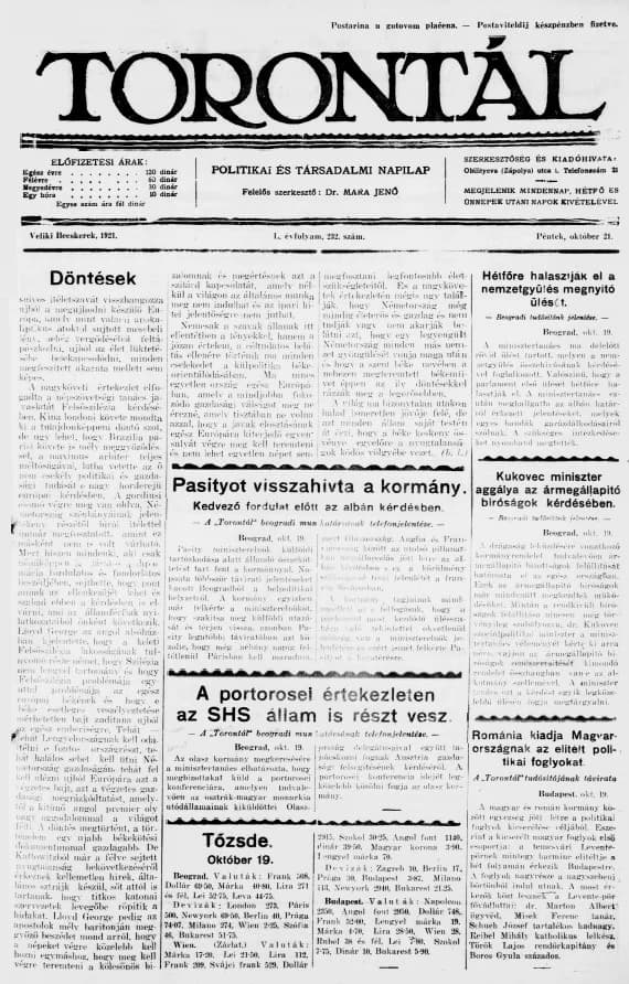 Torontál, 50. évf. 1921. október 21. 232. sz.