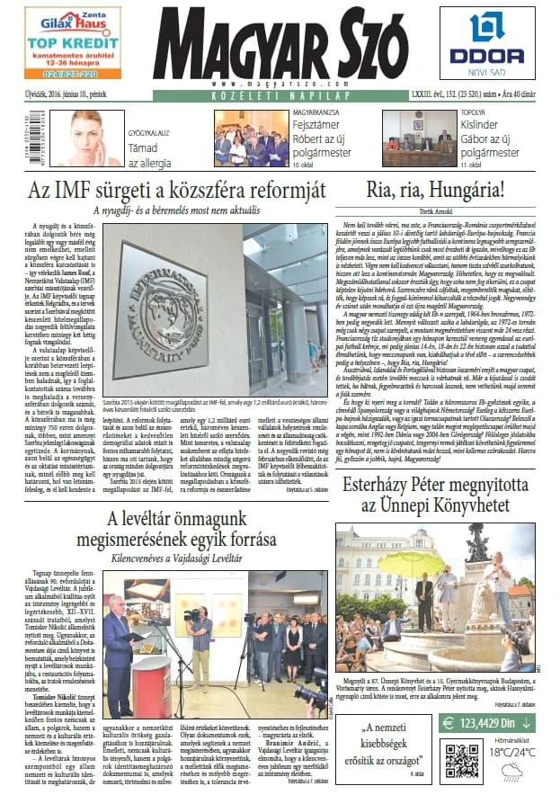 Magyar Szó, 73. évf. 2016. június 10. 132. sz. 1–16. oldal