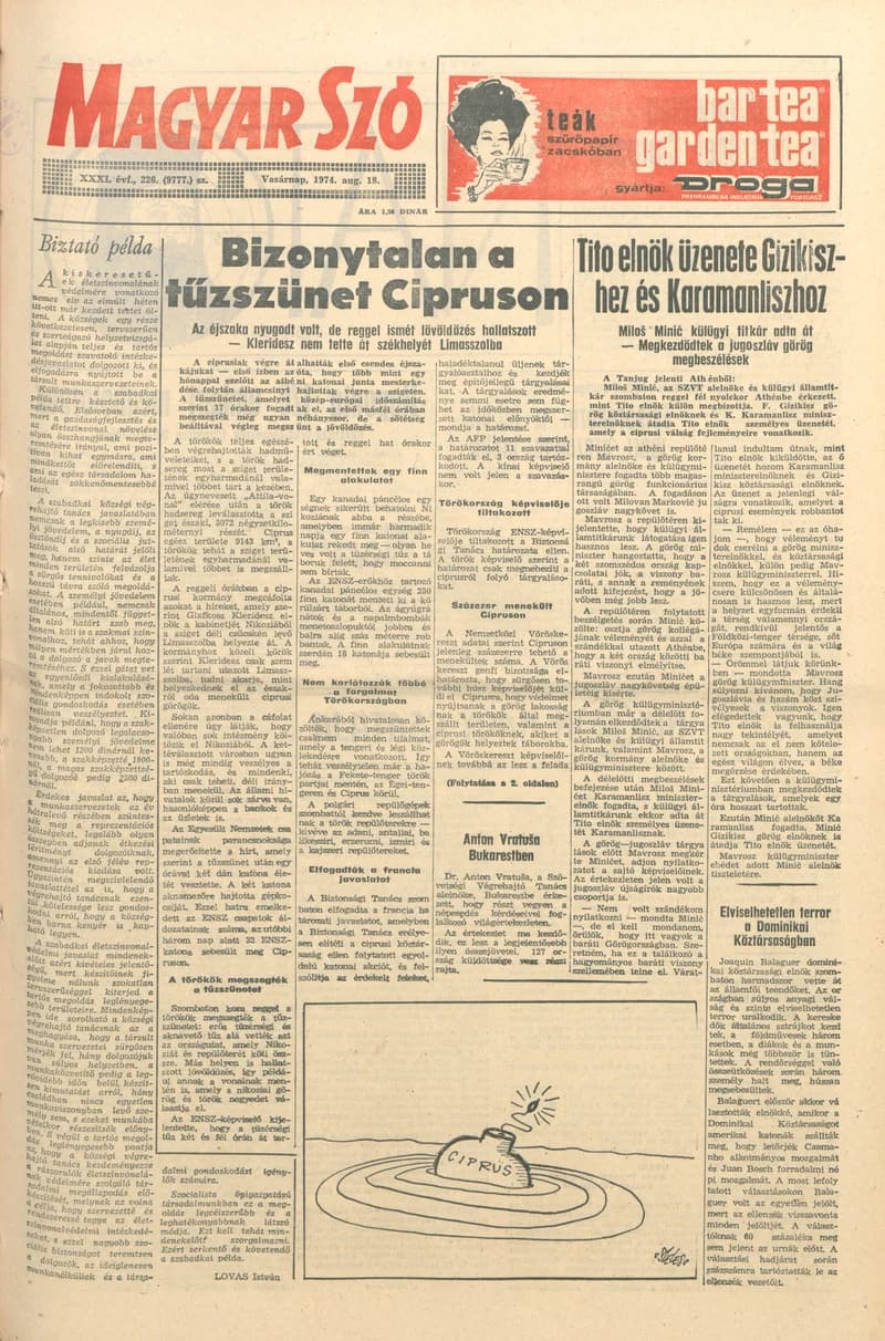 Magyar Szó, 31. évf. 1974. augusztus 18. 226. sz. 1–28. oldal