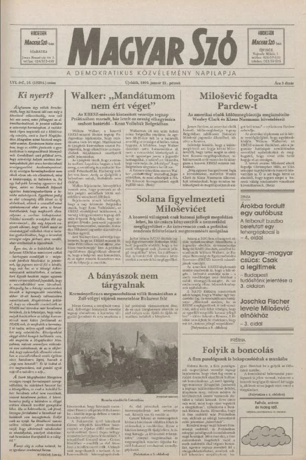 Magyar Szó, 56. évf. 1999. január 22. 16. sz. 1–16. oldal