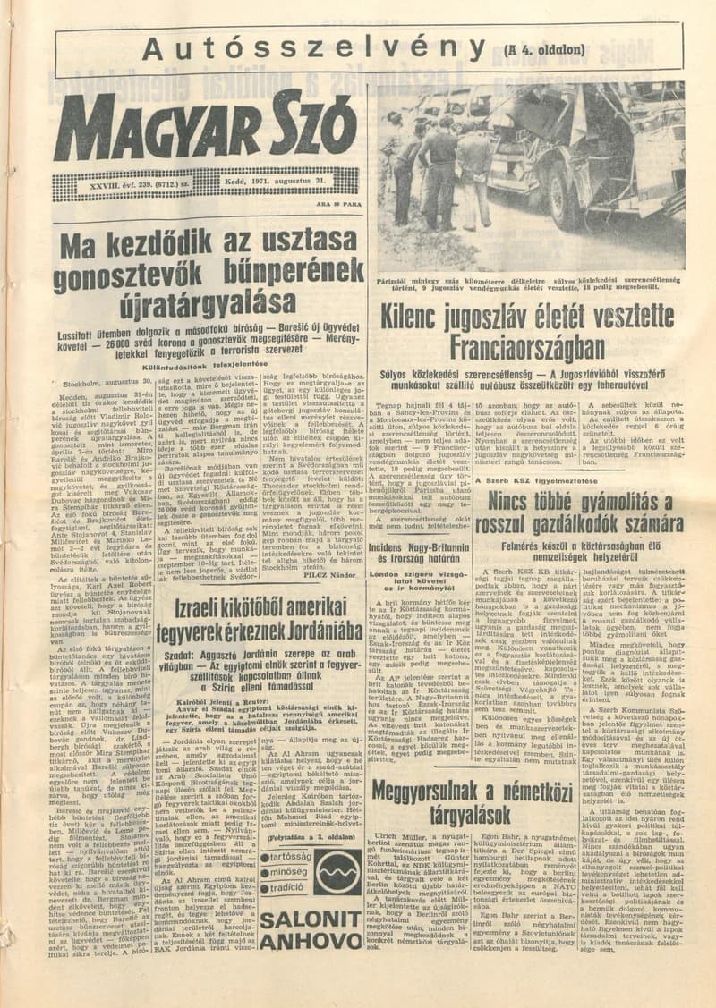 Magyar Szó, 28. évf. 1971. augusztus 31. 239. sz. 1–8. oldal
