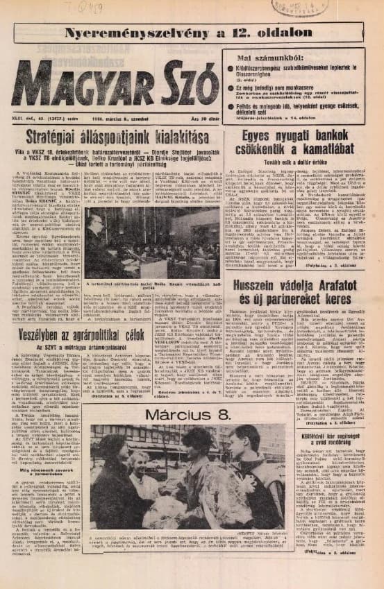 Magyar Szó, 43. évf. 1986. március 8. 65. sz. 1–28. oldal