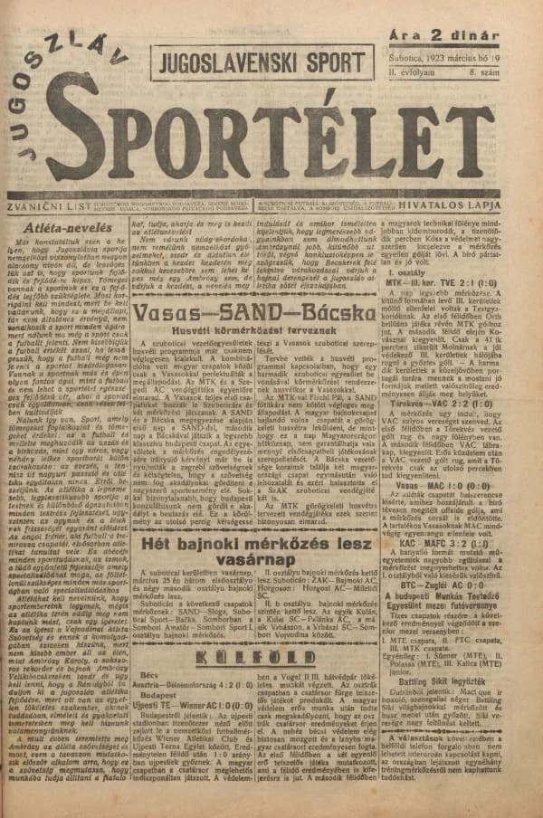 Jugoszláv sportélet, 2. évf. 1923. március 19. 8. sz.
