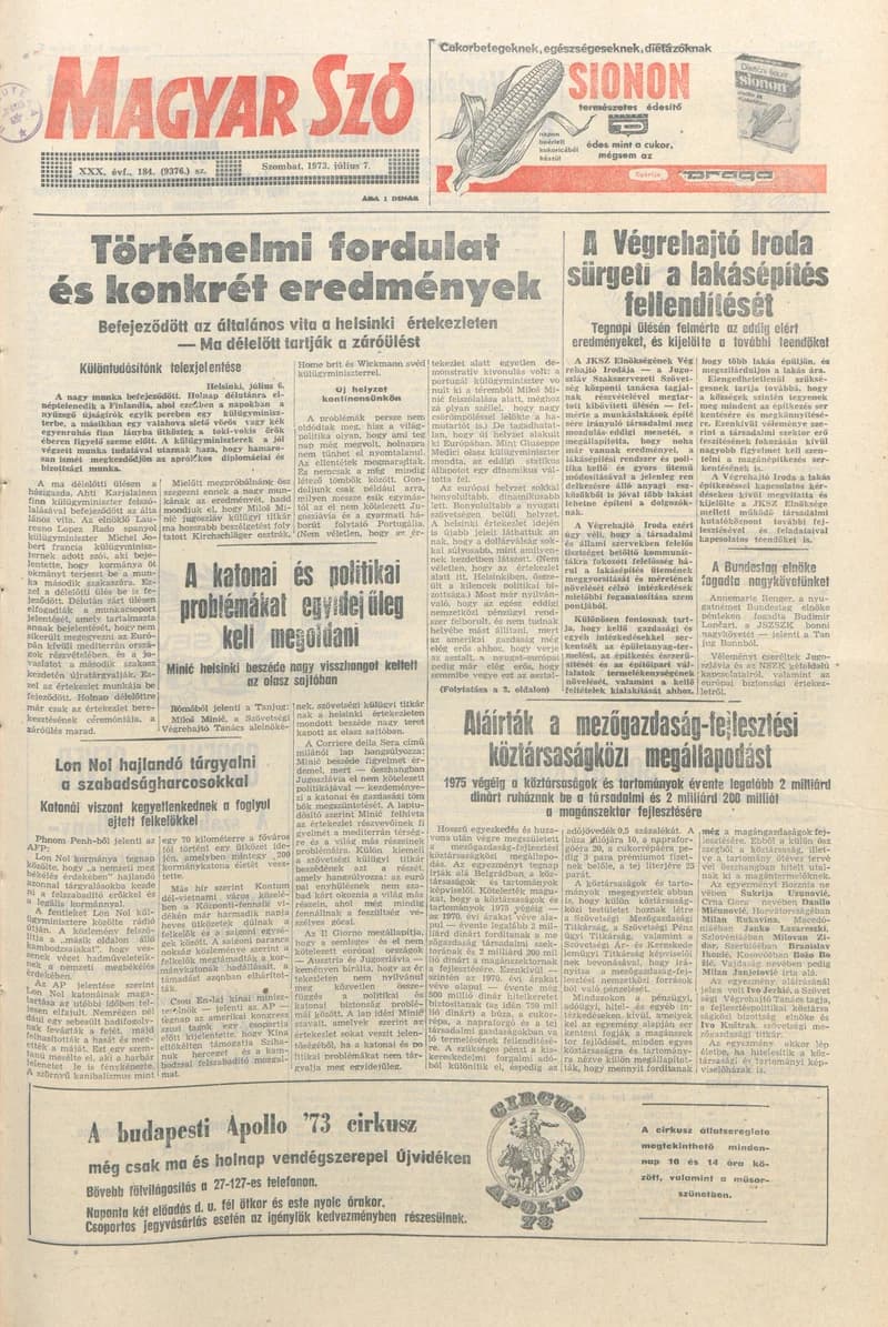 Magyar Szó, 30. évf. 1973. július 7. 184. sz. 1–20. oldal