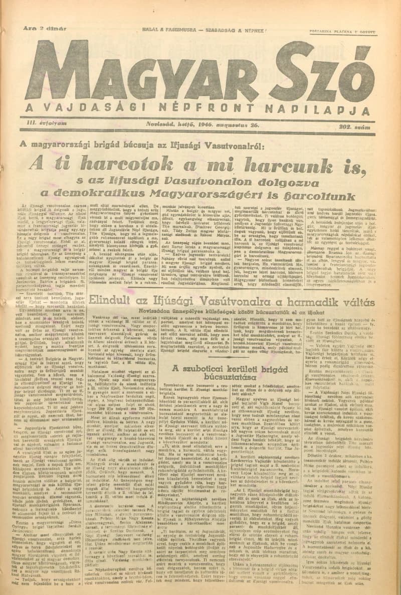 Magyar Szó, 3. évf. 1946. augusztus 26. 202. sz. 1–6. oldal