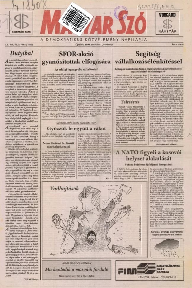 Magyar Szó, 55. évf. 1998. március 1. 53. sz. 1–24. oldal