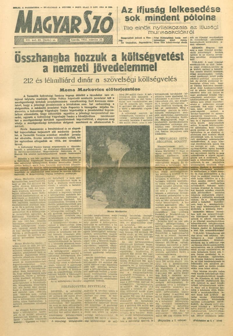 Magyar Szó, 13. évf. 1956. március 28. 85. sz. 1–8. oldal