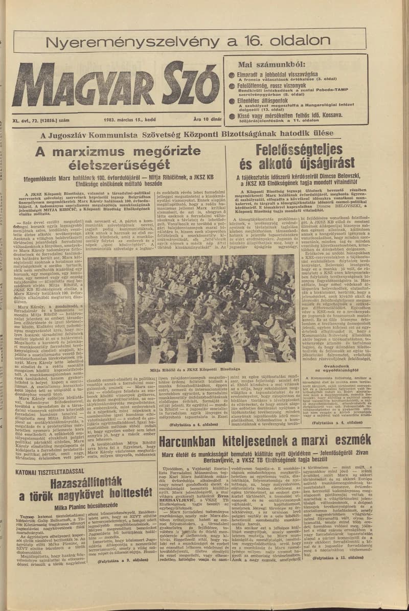 Magyar Szó, 40. évf. 1983. március 15. 72. sz. 1–20. oldal