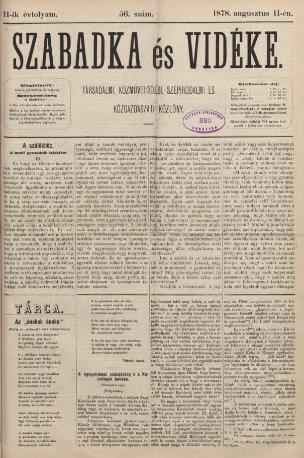 Szabadka és vidéke, 2. évf. 1878. augusztus 11. 56. sz.