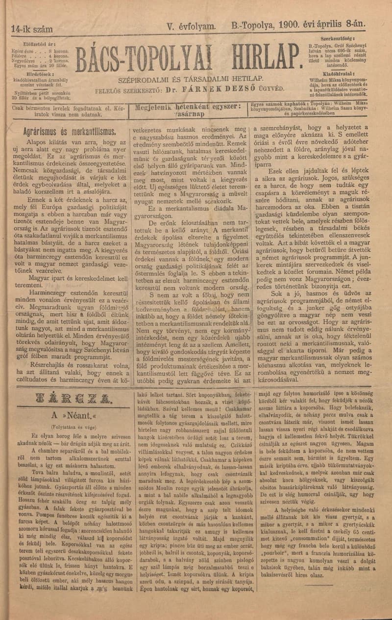 Bács-Topolyai Hirlap, 5. évf. 1900. április 8. 14. sz.