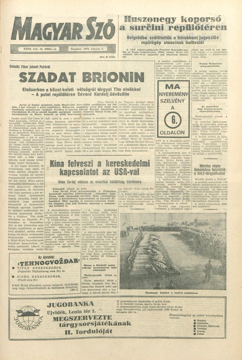 Magyar Szó, 29. évf. 1972. február 5. 34. sz. 1–20. oldal