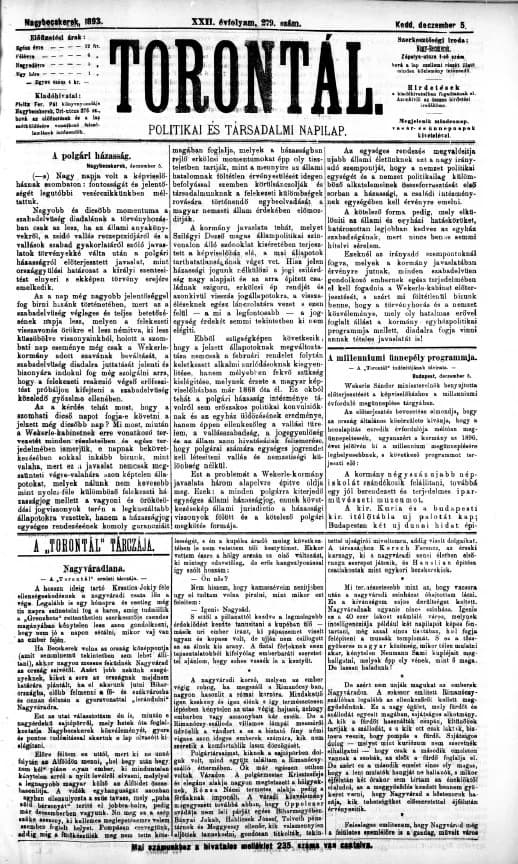Torontál, 22. évf. 1893. december 5. 279. sz.