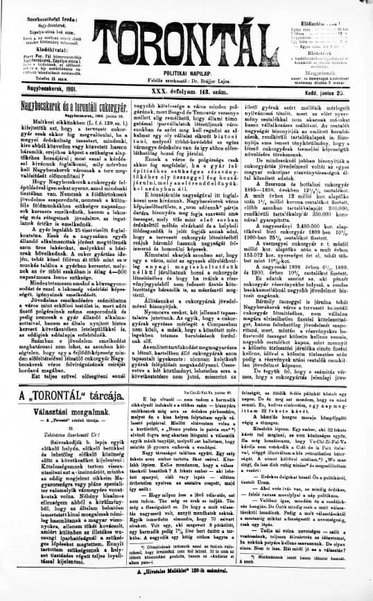 Torontál, 30. évf. 1901. június 25. 143. sz.