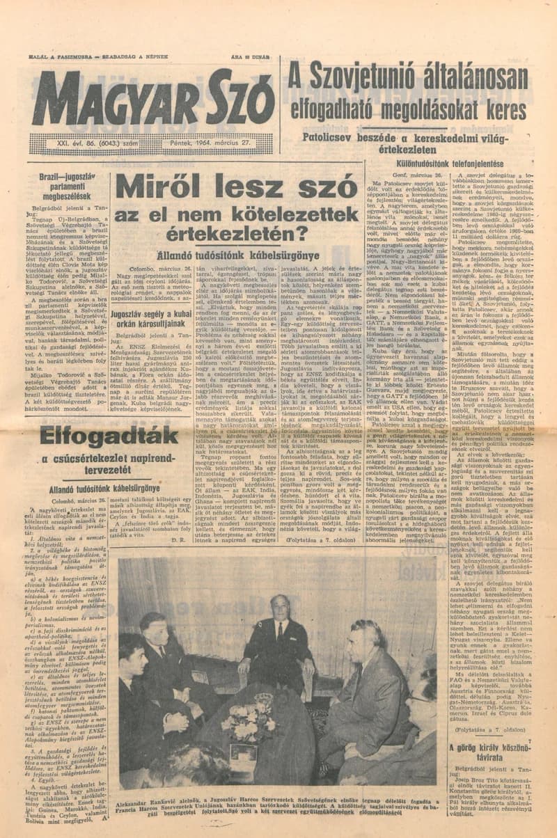 Magyar Szó, 21. évf. 1964. március 27. 86. sz. 1–16. oldal