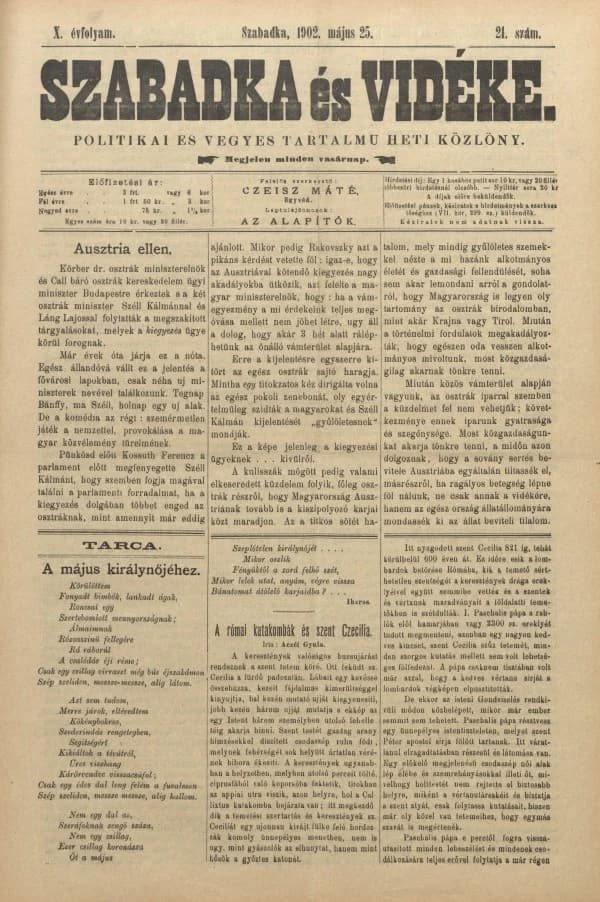 Szabadka és vidéke II, 10. évf. 1902. május 25. 21. sz.