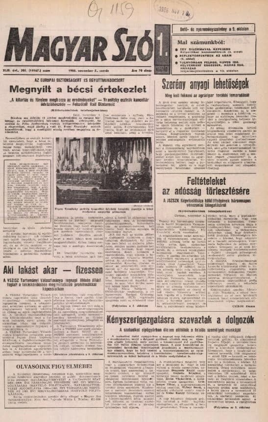 Magyar Szó, 43. évf. 1986. november 5. 305. sz. 1–16. oldal
