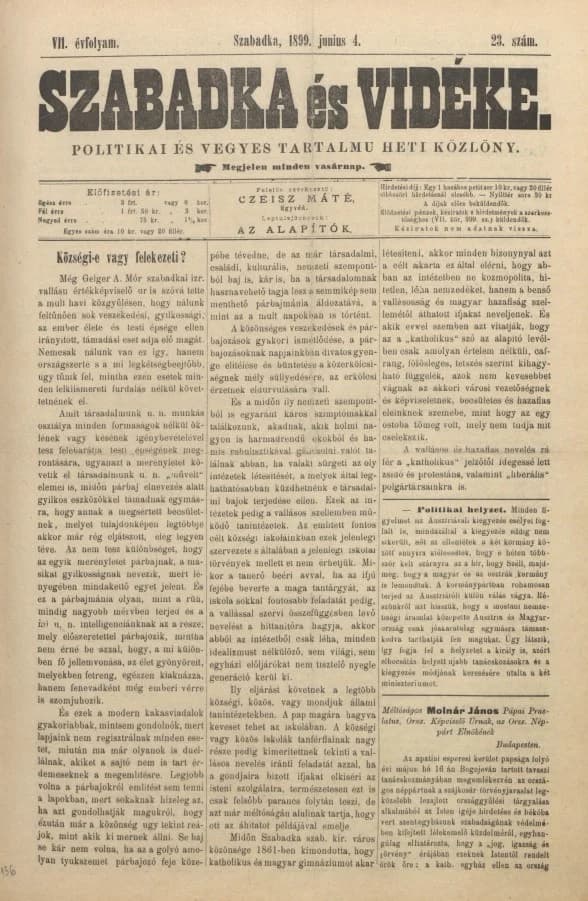 Szabadka és vidéke II, 7. évf. 1899. június 4. 23. sz.