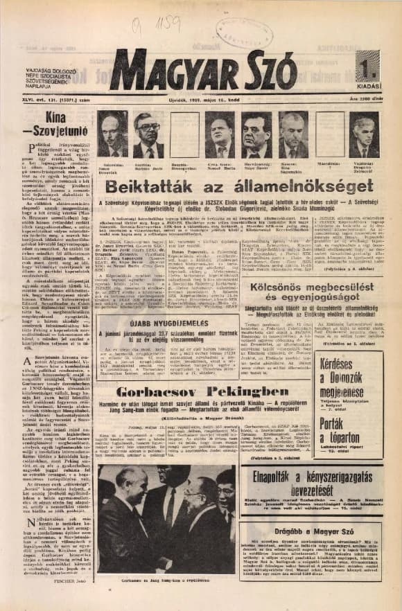 Magyar Szó, 46. évf. 1989. május 16. 131. sz. 1–20. oldal