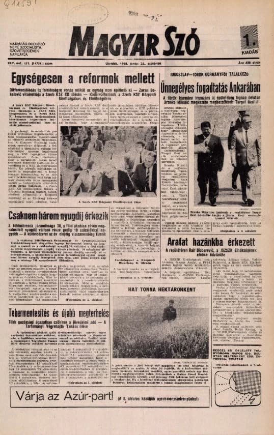Magyar Szó, 45. évf. 1988. június 23. 171. sz. 1–16. oldal