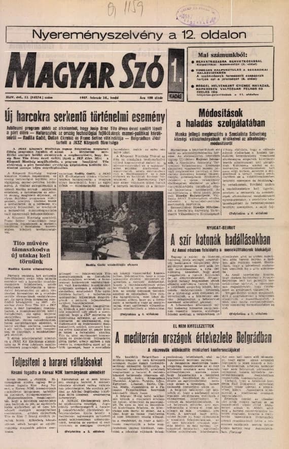 Magyar Szó, 44. évf. 1987. február 24. 53. sz. 1–20. oldal