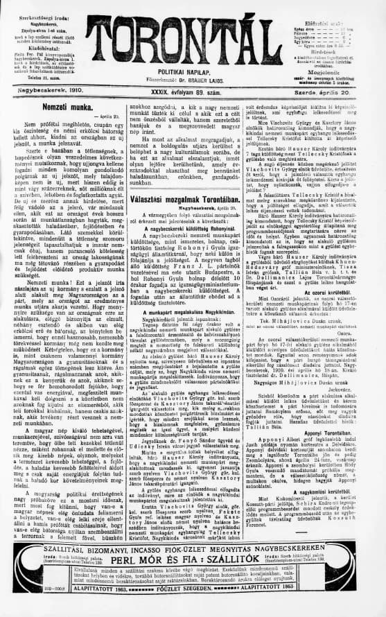 Torontál, 39. évf. 1910. április 20. 89. sz.
