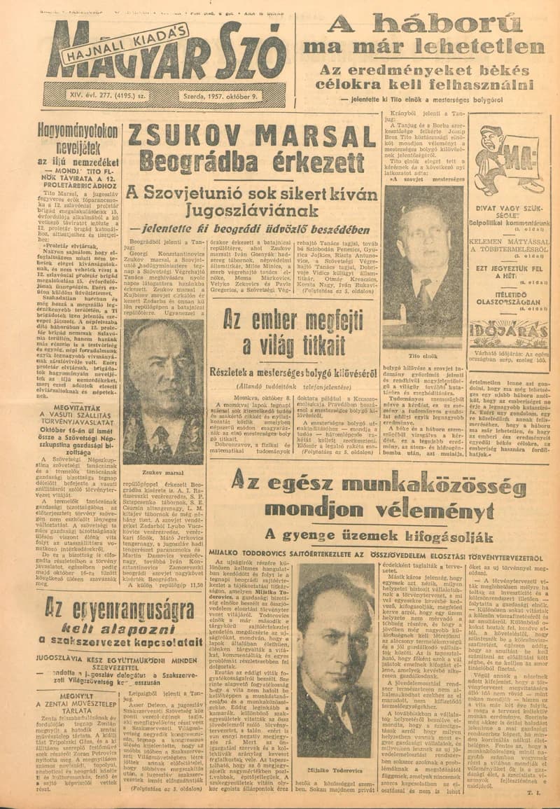 Magyar Szó, 14. évf. 1957. október 9. 277. sz. 1–12. oldal