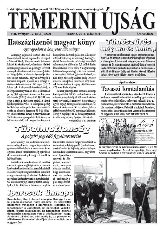 Temerini Újság, 17. évf. 2011. március 24. 12. sz.