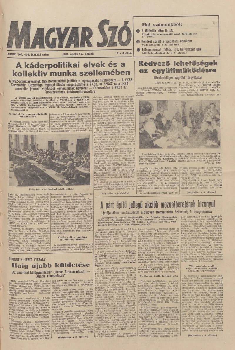 Magyar Szó, 39. évf. 1982. április 16. 104. sz. 1–20. oldal