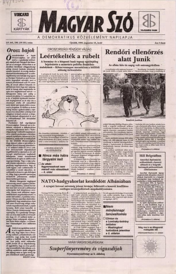 Magyar Szó, 55. évf. 1998. augusztus 18. 196. sz. 1–16. oldal