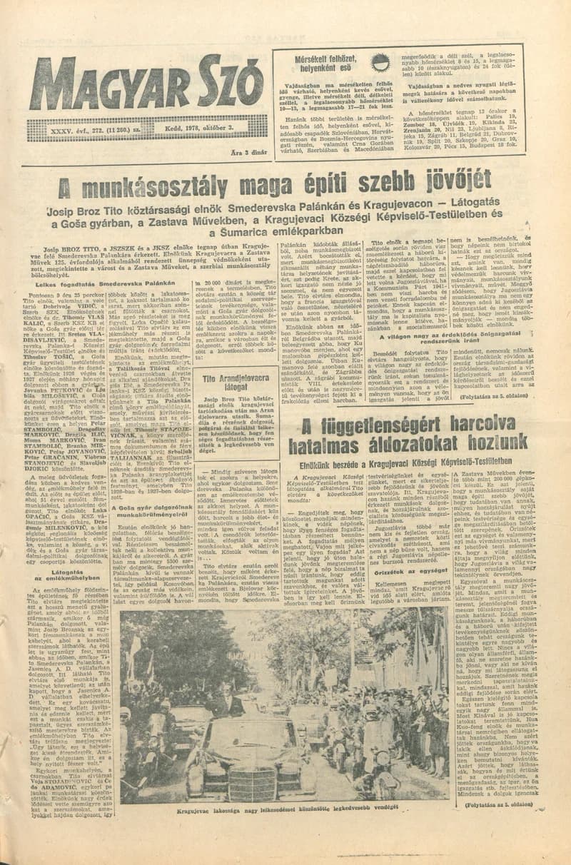 Magyar Szó, 35. évf. 1978. október 3. 272. sz. 1–20. oldal