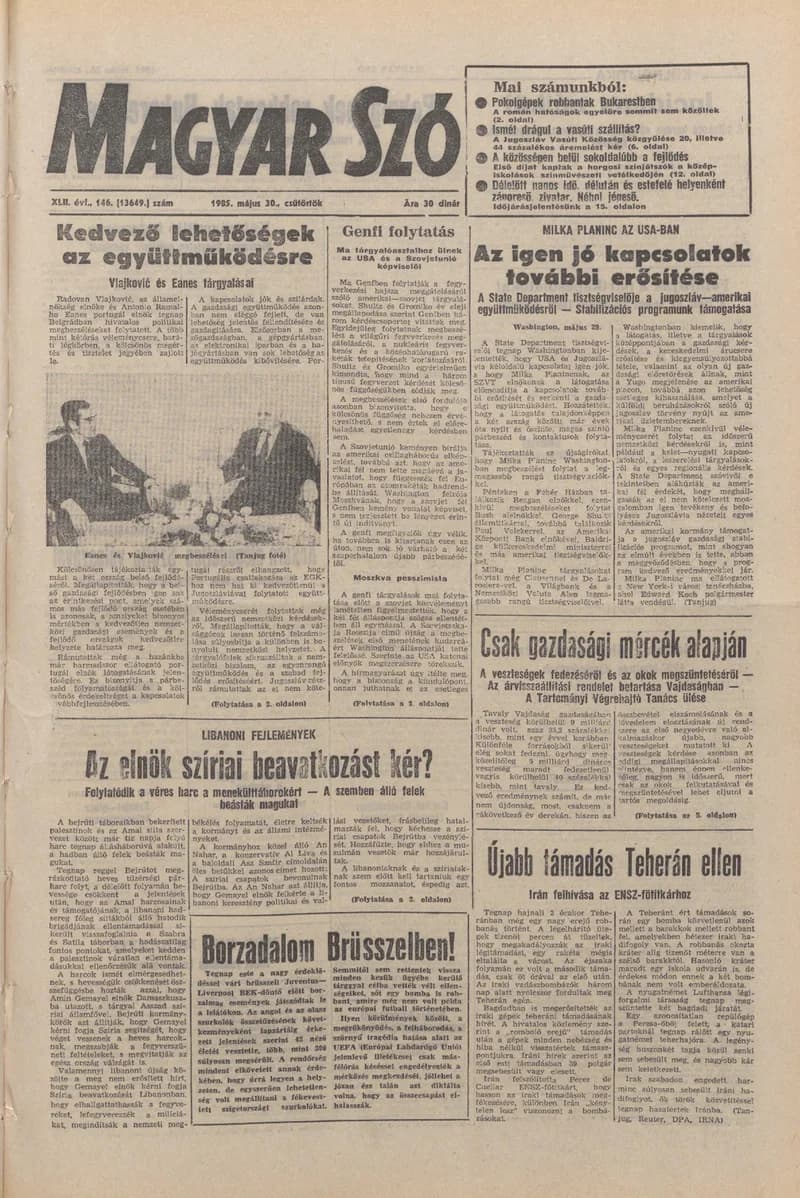 Magyar Szó, 42. évf. 1985. május 30. 146. sz. 1–20. oldal