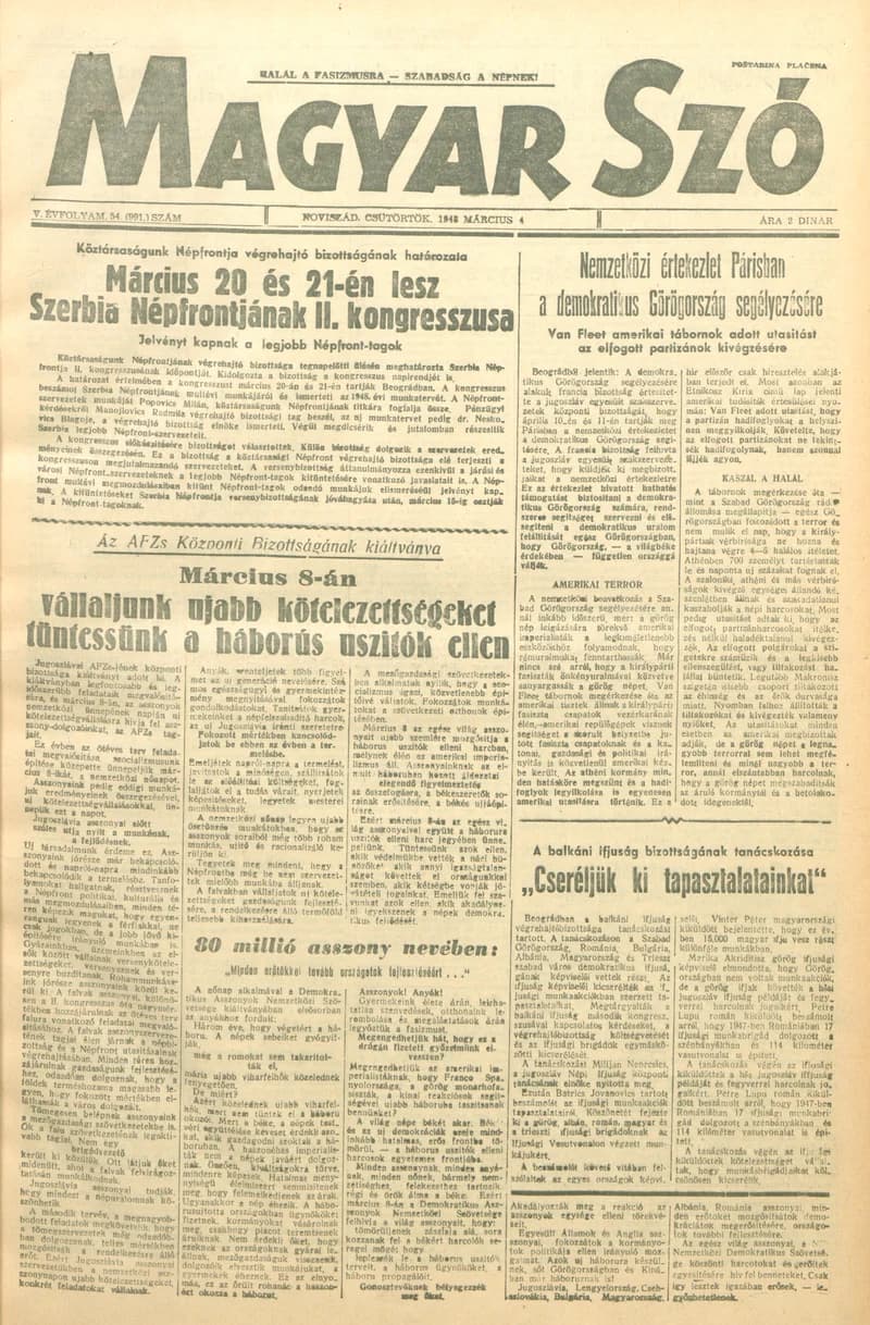 Magyar Szó, 5. évf. 1948. március 4. 54. sz. 1–8. oldal