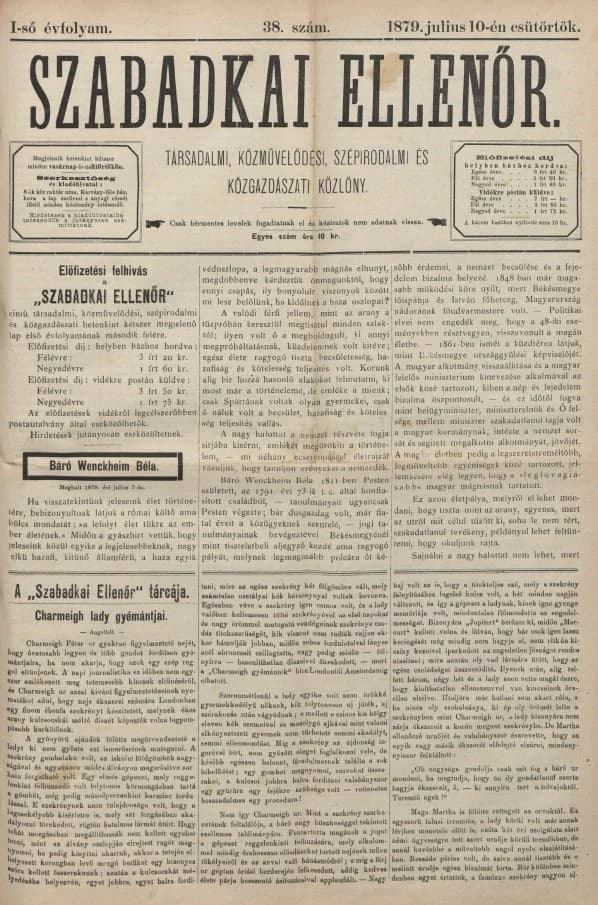 Szabadkai Ellenőr, 1. évf. 1879. július 10. 38. sz.