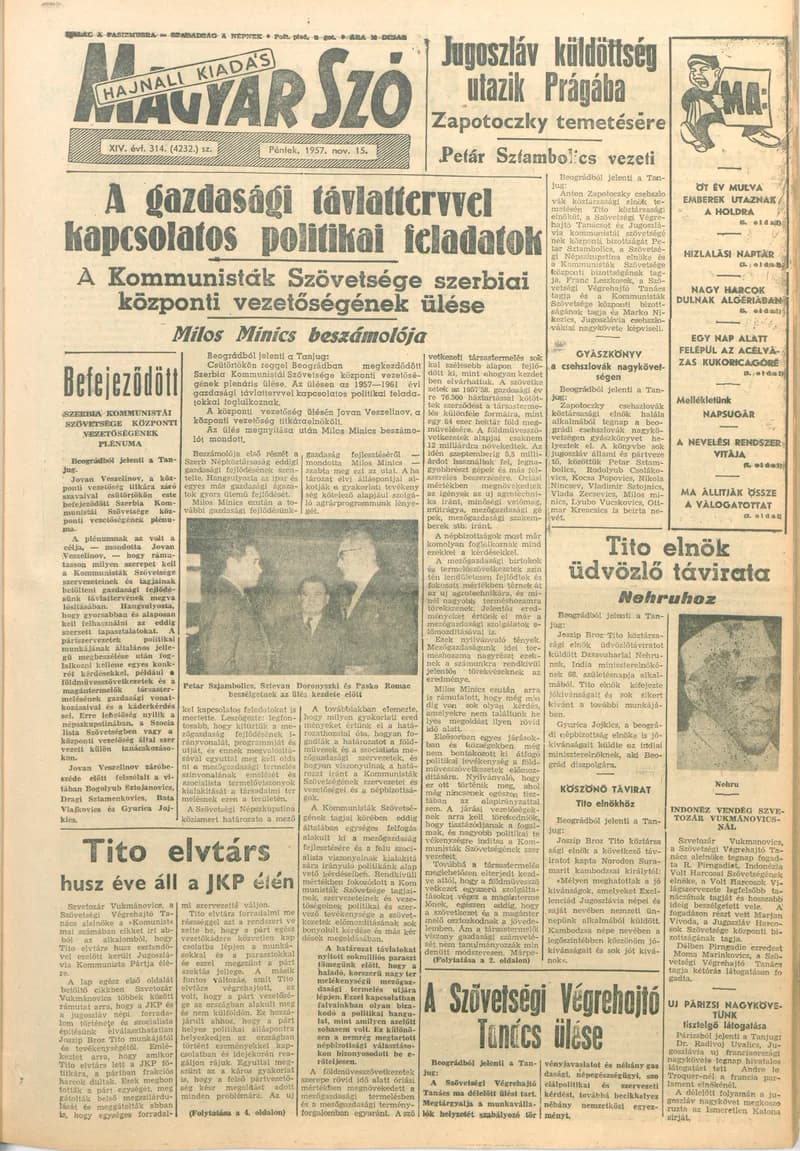 Magyar Szó, 14. évf. 1957. november 15. 314. sz. 1–16. oldal
