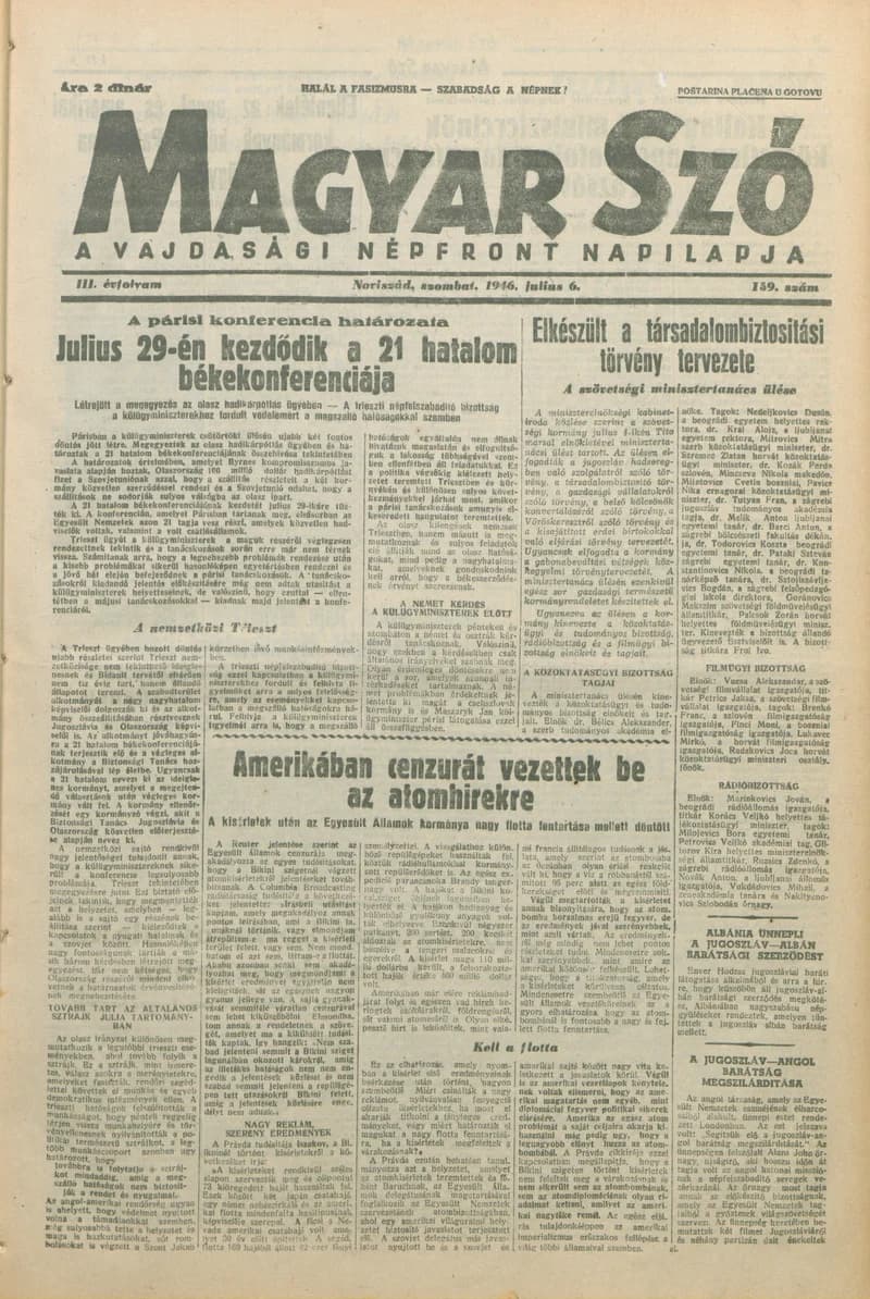 Magyar Szó, 3. évf. 1946. július 6. 159. sz. 1–8. oldal